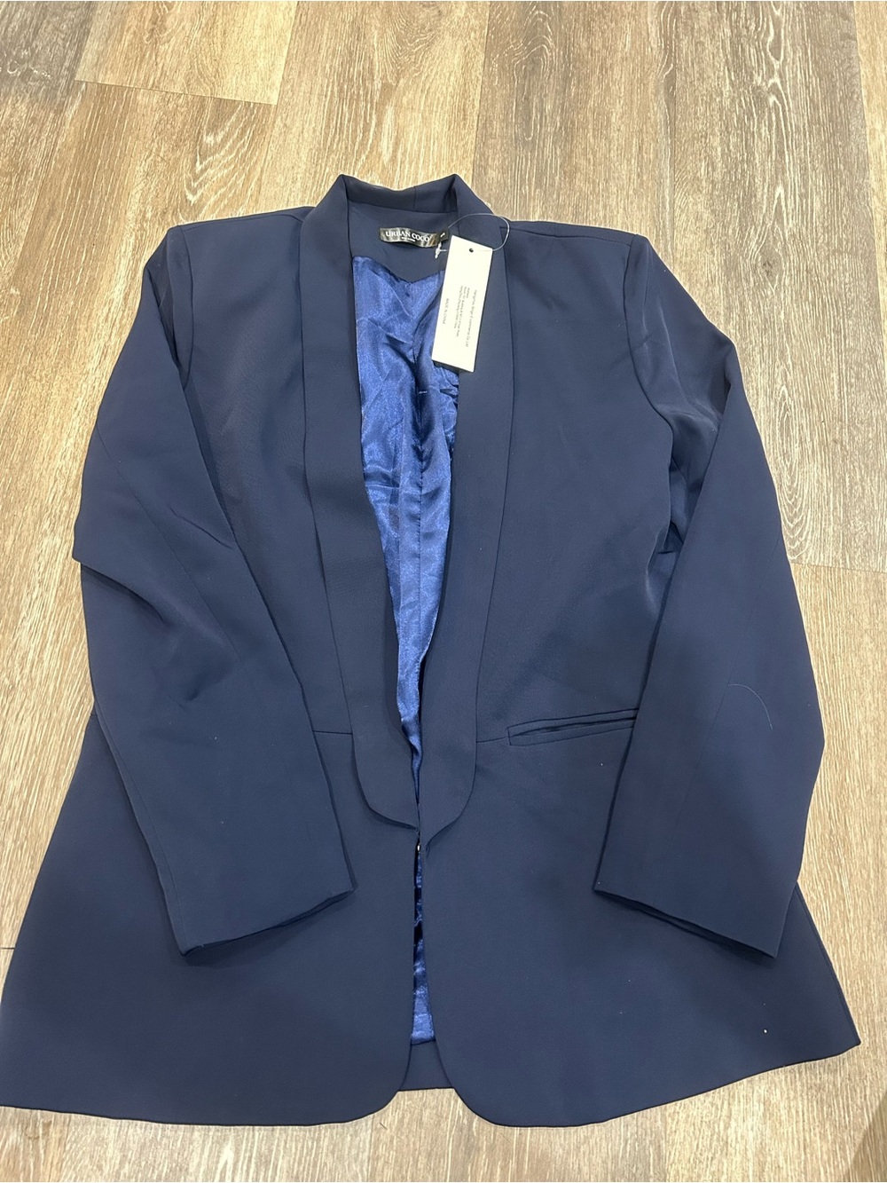 NWT Urban Coco Womens Linen Blazer S Blue Linen Blend Open Front